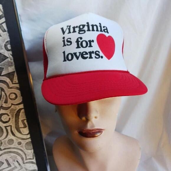 Vintage Virginia Is For Lovers Trucker Hat White Red - Picture 1 of 8